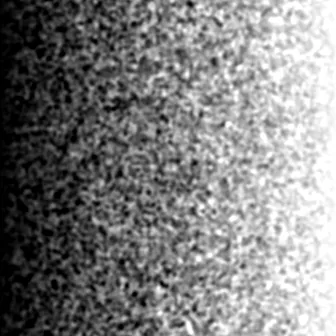 A ramp from black to white with fine noise that is strongest in the midtones.