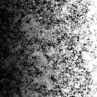 A ramp from black to white made of irregular grains in several sizes and layers.